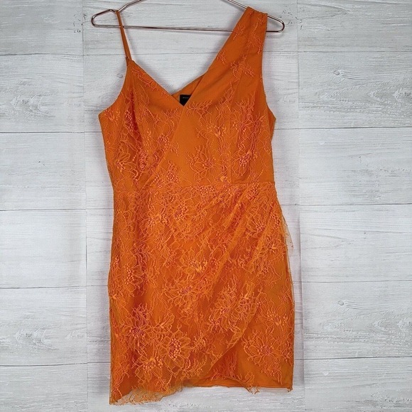 Michael Costello X Revolve Lace Mini Dress Women Size Large‎ Orange Sleeveless - Picture 2 of 14